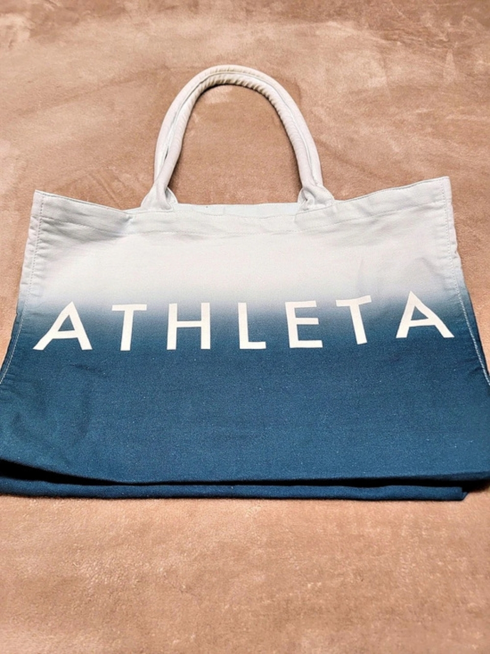 Athleta Ombre Canvas Tote Bag in Dark Teal & White